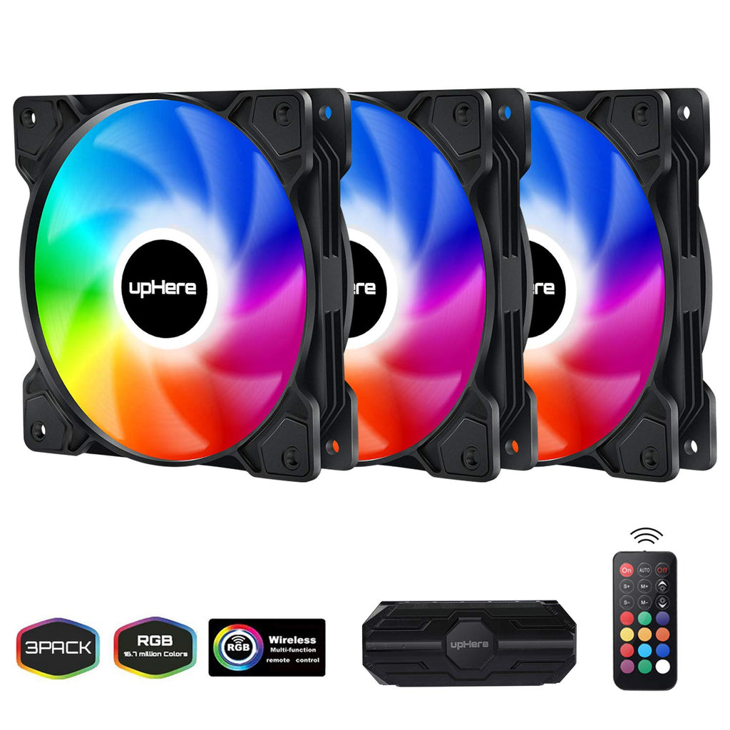  [AUSTRALIA] - upHere 120mm RGB LED Case Fan,Remote Control,Quiet Edition High Airflow Adjustable Color LED Case Fan for PC Cases, CPU Coolers,Radiators System,3-Pack /SR12-06-3-US