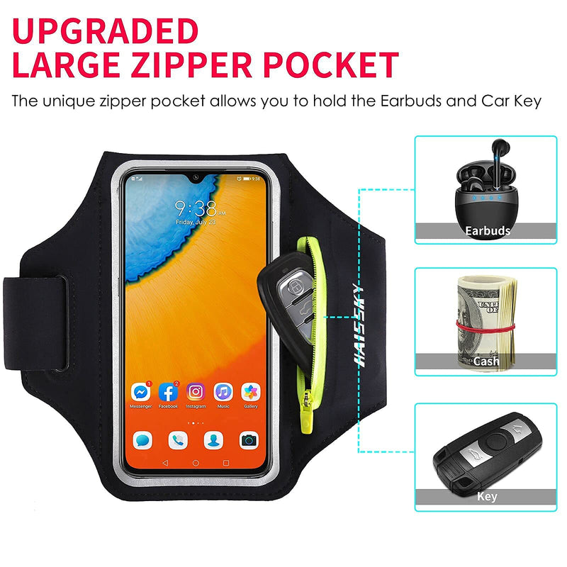  [AUSTRALIA] - Running Armband with Airpods Bag Cell Phone Armband for iPhone 12/11 Pro /11/XR/XS/X/8, Galaxy S9/S8 Water Resistant Sports Phone Holder Case & Zipper Slot Car Key Holder for 6.5 inch Phone Black (Up to 6.5'')