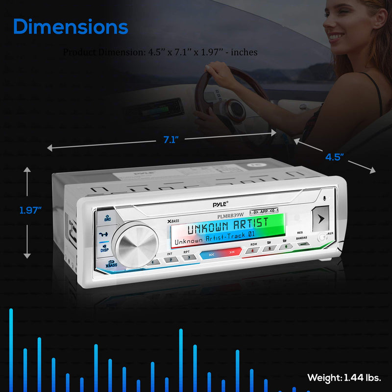 Pyle Marine Stereo Receiver Power Amplifier - AM/FM/MP3/USB/Aux/SD Card Reader Marine Stereo Receiver, Single Din, 30 Preset Memory Stations, LCD Display with Remote Control - PLMRB39W - LeoForward Australia