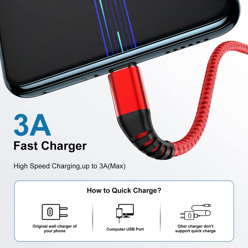  [AUSTRALIA] - USB A to Type C Cable, Cabepow [3-Pack 3Ft] Fast Charging 3 Feet USB Type C Cord for Samsung Galaxy A10/A20/A51/S10/S9/S8, 3 Foot Type C Charger Premium Nylon Braided USB Cable (Red) Red 3Feet