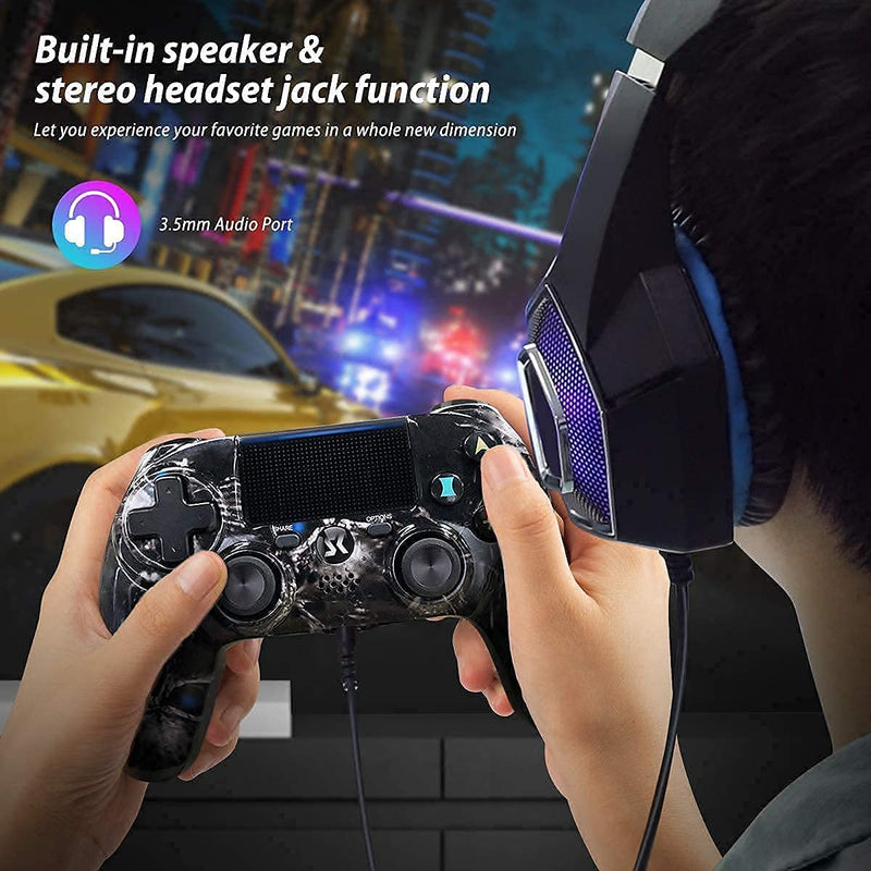  [AUSTRALIA] - Wireless Controller for PS4, Black Skull Series Dual Vibration High Performance Gaming Controller for Playstation 4 /Pro/Slim/PC with Audio Function, Touch Pad, Motion Control