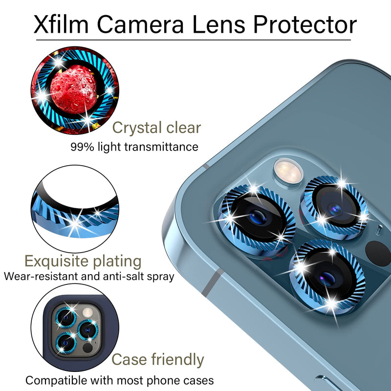Xfilm Camera Lens Protector Compatible with iPhone 12 Pro Max, HD Clear Tempered Glass Screen Protection + Alloy Full Fit Lens Ring Cover, Case Friendly, Scratch Proof (Pacific Blue) - LeoForward Australia