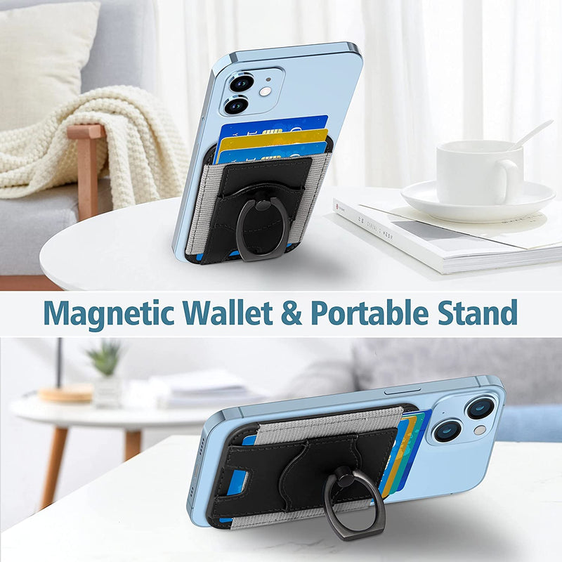  [AUSTRALIA] - TopMade Magnetic Card Wallet Holder, Magnetic Wallet with Phone Ring for Apple Magsafe, Leather Magnetic Phone Wallet Holder Compatible with iPhone 14/13/12 Mag-Safe Series, Fit 6 Cards, Dark Black