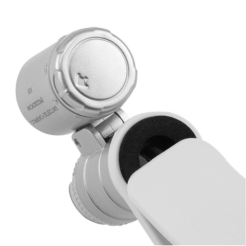 KINGMAS 60X Clip-On Microscope Magnifier Lens with LED Lights Jeweler Loupe for iPhone, Samsung and More Mobile Phones (Universal) 60x White - LeoForward Australia