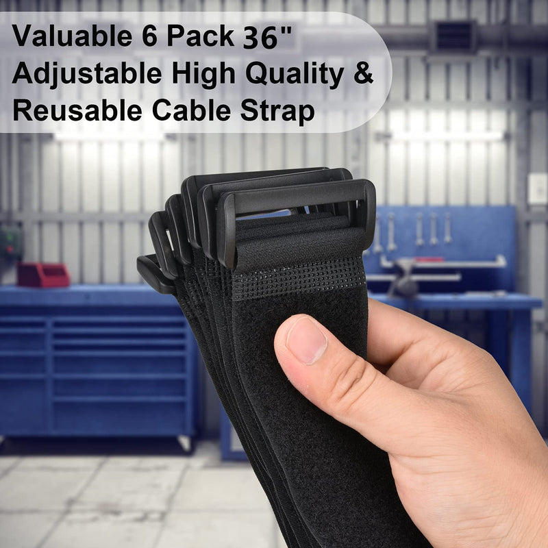  [AUSTRALIA] - 2 x 36 Inch Hook and Loop Cable Tie, 6 Pack Heavy Duty Adjustable Fastening Adhesive Cinch Strap with Plastic D-ring Buckle, Multi-Purpose Reusable Cord Organizer by Cacturism 2 x 36 Inches, 6 Pack