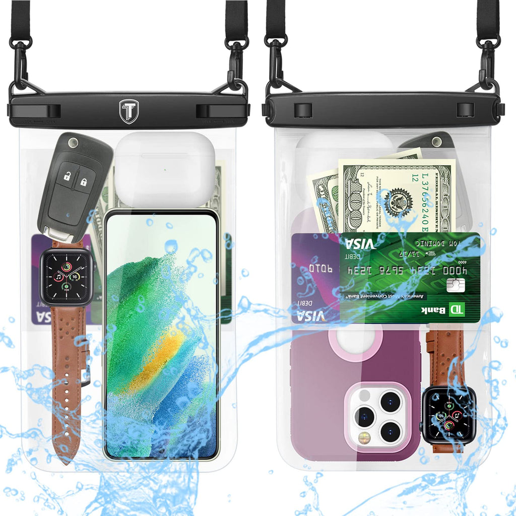  [AUSTRALIA] - Tekcoo [Up to 10"] Large Capacity Waterproof Phone Case IPX8 [2-Pack] Clear Pouch Lanyard Vacation Dry Bag for iPhone 14/13/12/11 Pro Max/Pro/Xr/Xs/8 Plus, Galaxy S23/S22/S21/S20/Note 20/10/A14/A13 2-Pack-Clear