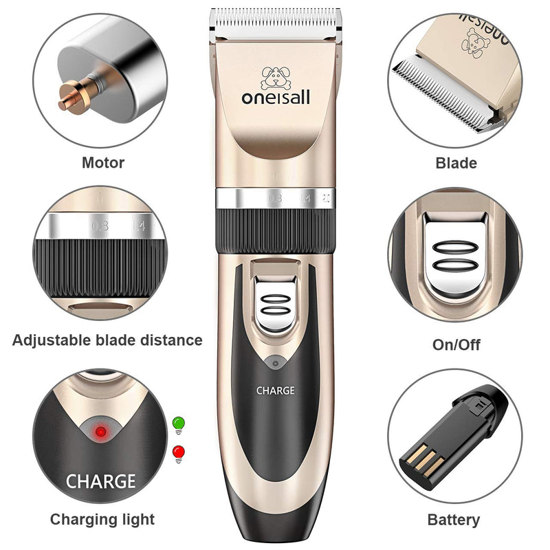 oneisall Dog Shaver Clippers Low Noise Rechargeable Cordless Electric Quiet Hair Clippers Set for Dogs Cats Pets Gold - LeoForward Australia