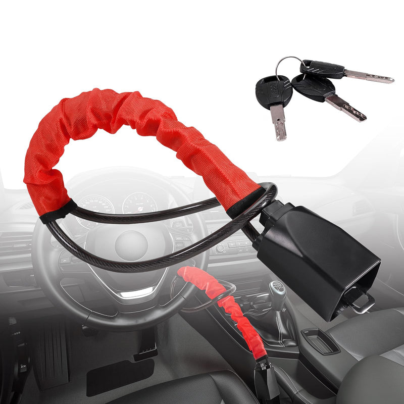 [AUSTRALIA] - AWDIA Car Steering Wheel Lock, Steering Wheel Lock Anti-Theft Device with 3 Keys for Car Security, Universal Fit Most Vehicles with Seat Belt, Truck SUV Van Golf Carts (Red) Red
