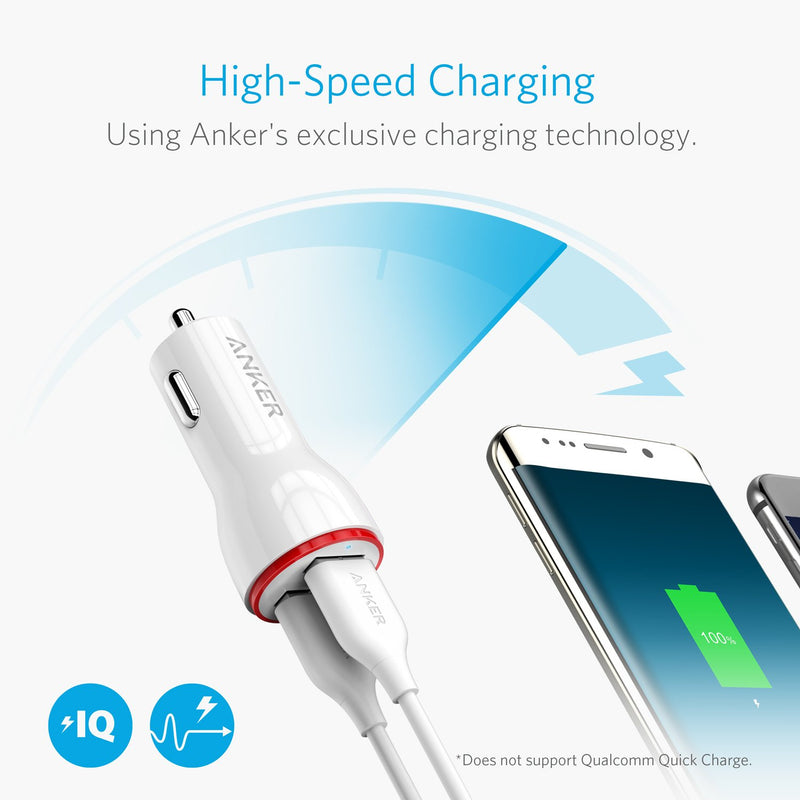 Anker 24W Dual USB Car Charger, PowerDrive 2 for iPhone X / 8/7 / 6s / Plus, iPad Pro/Air 2 / Mini, Note 5/4, LG, Nexus, HTC, and More White - LeoForward Australia