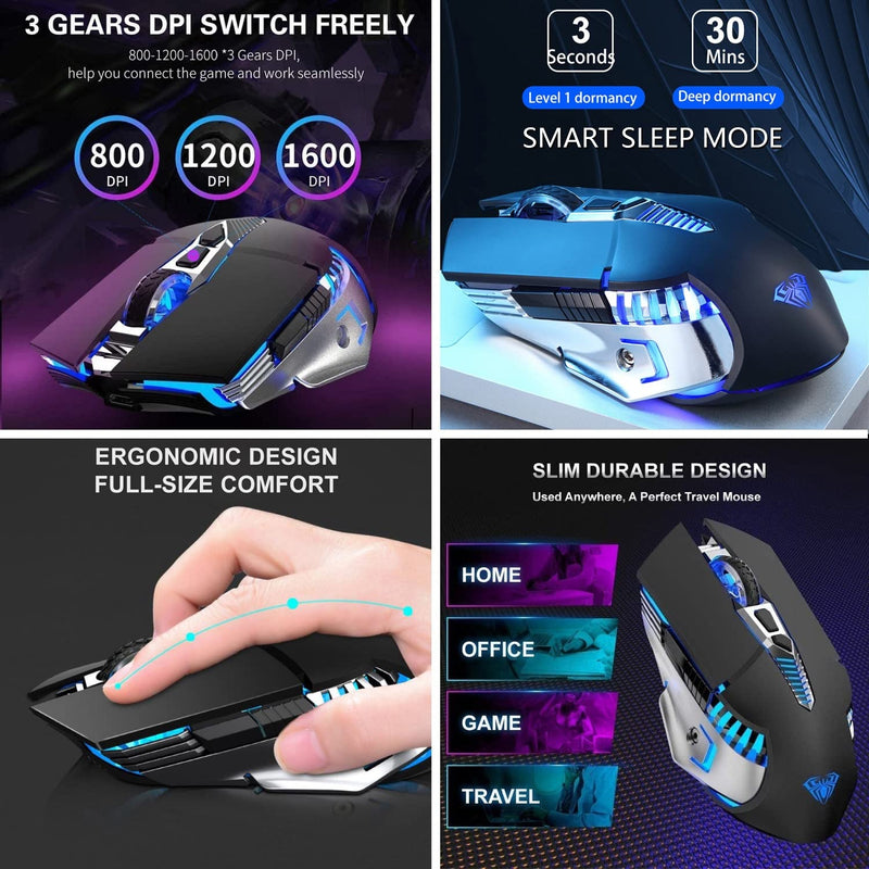  [AUSTRALIA] - Bluetooth Mouse, Rechargeable Wireless Gaming Mouse, 3 Modes(BT5.0, BT3.0 and USB), 7 Color RGB Mouse Ergonomic Computer Mice with 3 Adjustable DPI Levels, for PC Laptop Mac Chromebook Tablet - White SC200-White