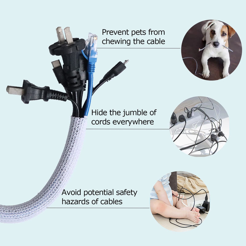  [AUSTRALIA] - Jacooxi Cable Sleeve White 20ft - 4/5 inch Wire Hider Split Cover Cable Management System for Desk TV Computer Wire Organizer Office Home and Car 20ft 4/5