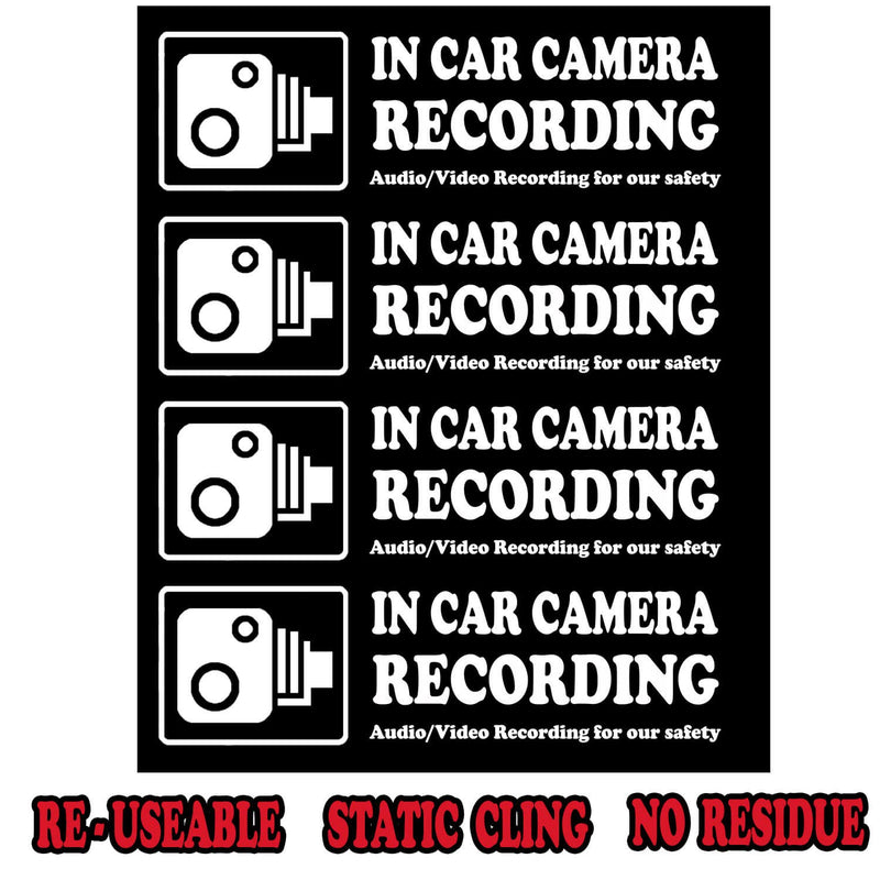  [AUSTRALIA] - Camera Audio Video Recording Window Cars Stickers – 4 Signs Removable Reusable Indoor Dashcam in Use Vehicles Warning Decals Labels Bumpers Static Cling Accessories for Rideshare Taxi Drivers (White) White