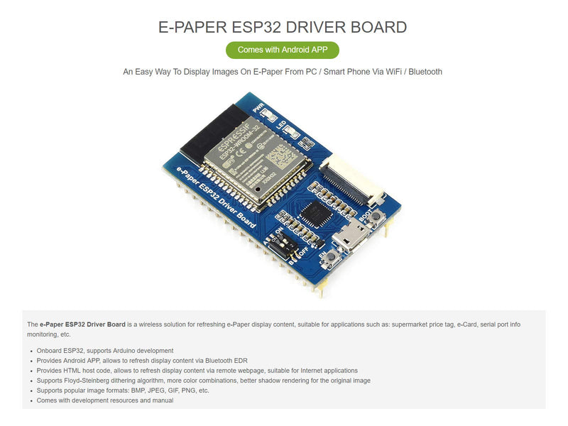  [AUSTRALIA] - Waveshare Universal e-Paper Driver Board with WiFi/Bluetooth SoC ESP32 onboard Support Various Waveshare SPI e-Paper Raw Panels e-Paper ESP32 Driver Board