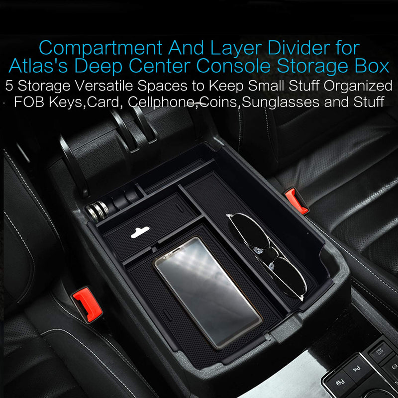 MECHCOS Compatible with fit for VW Volkswagen Atlas 2020 2019 2018 Center Console Organizer Armrest Storage Box Holder Container Divider Glove Pallet Tray - LeoForward Australia