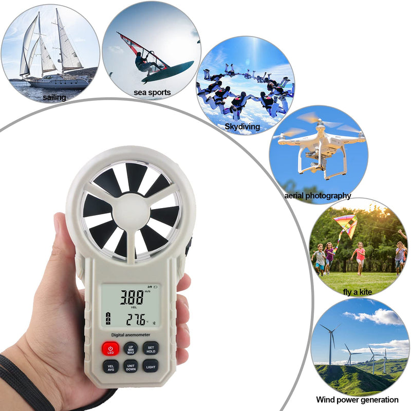  [AUSTRALIA] - Digital Anemometer Anemometer, Portable Air Flow Meter, CFM Meter for HVAC Fan/Shooting/Drone, Air Flow Speed Meter with Wind Temperature/Humidity Sensor-Gray Black.(APP)