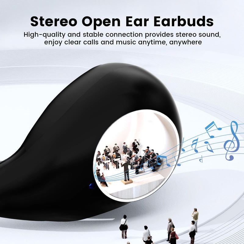  [AUSTRALIA] - EUQQ Open Ear Clip Headphones, Wireless Earbuds Bluetooth 5.3, Sports Earbuds Built-in Microphone with Earhooks & Ear Hook, Wireless Charging Case & Display, Waterproof Fitness Earbuds for Running Black