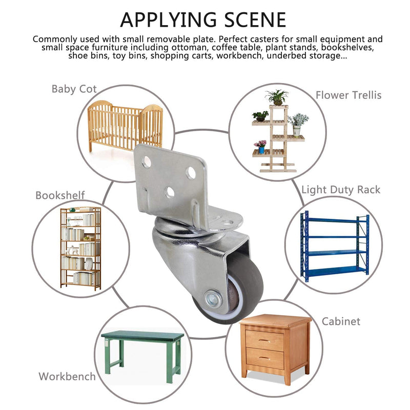  [AUSTRALIA] - Casoter 1"(25mm) L-Shaped Plate Swivel Caster, Ball Bearing L-Clip Side Mount Plate Thermoplastic Elastomer Rubber Wheel, 4 Pack Total Load Capacity 80Lbs/36Kg for Narrow Install Place of Furniture