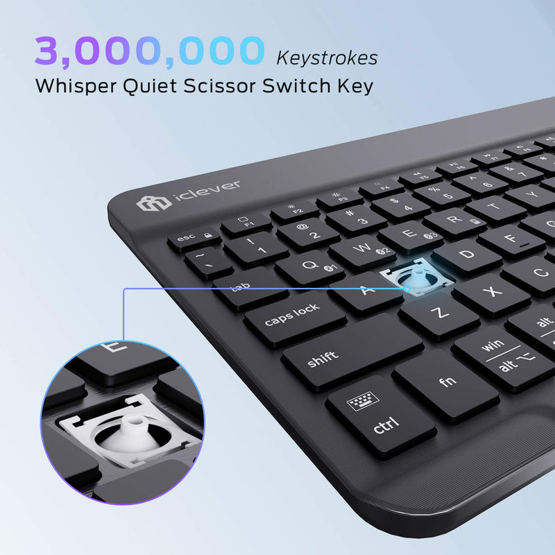  [AUSTRALIA] - Bluetooth Keyboard, iClever BK04 Universal Slim Portable Wireless Bluetooth 5.1 7-Colors Backlit Keyboard for iOS, Android, Mac OS and Windows