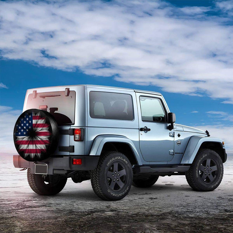  [AUSTRALIA] - Delerain USA Flag Flower Spare Tire Covers Waterproof Dust-Proof Spare Wheel Cover Universal Fit for Jeep, Trailer, RV, SUV, Truck and Many Vehicle (17 Inch for Diameter 31"-33") 17" for tire diameter 31"-33"