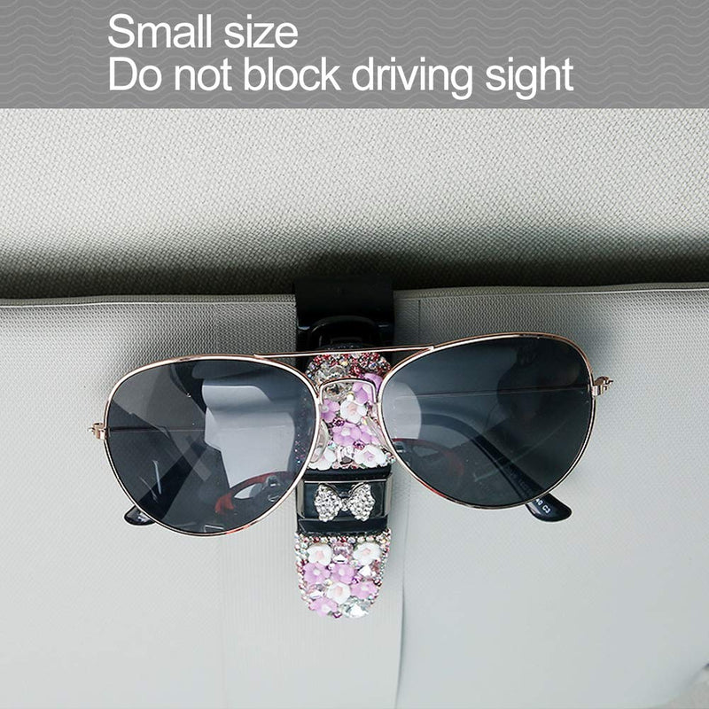  [AUSTRALIA] - YnGia Handmade Camellia Crystal Glasses Holders for Car Sun Visor Sunglasses Eyeglasses Mount with Ticket Card Clip (Pink Flower) pink flower