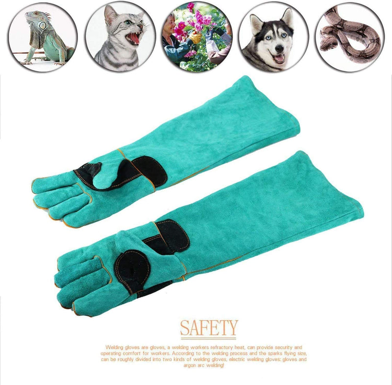  [AUSTRALIA] - AOWPFVV Animal Handling Gloves Bite Proof Leather for Dog,Cat Scratch,Falcon,Reptile,Snake,Long Welding Gloves Light Green