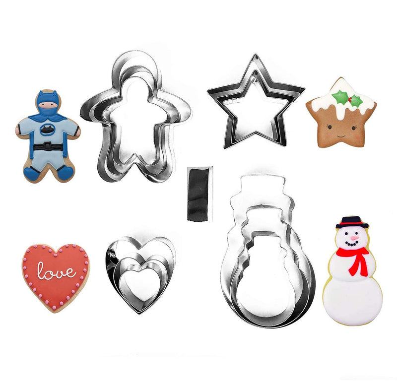  [AUSTRALIA] - NewlineNY Stainless Steel 13 Pieces Cookie Mold Biscuit Pastry Cutter Set, Man, Star, Heart, Snowman & a Cutter Blade 13 pcs
