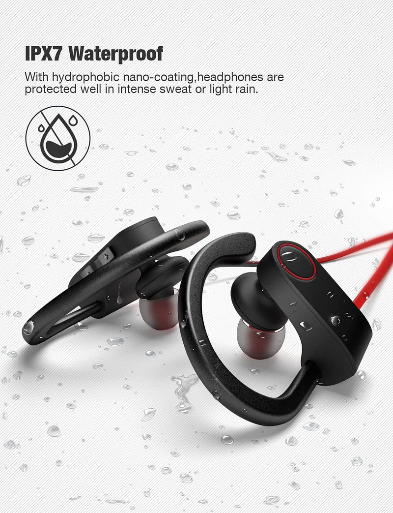  [AUSTRALIA] - Otium Bluetooth Headphones,Wireless Earbuds IPX7 Waterproof Sports Earphones with Mic HD Stereo Sweatproof in-Ear Earbuds Gym Running Workout 9 Hour Battery Noise Cancelling Headsets A,Red
