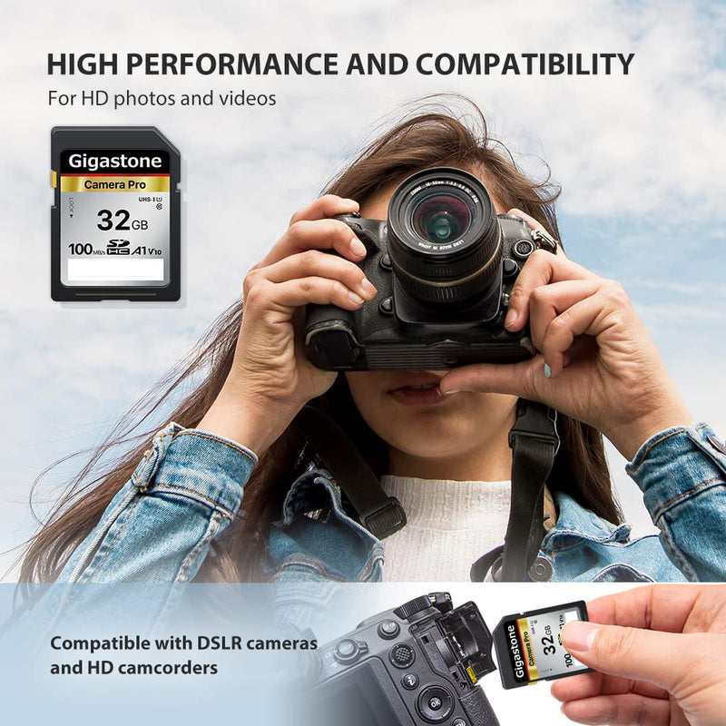  [AUSTRALIA] - Gigastone 32GB 2-Pack SD Card, Camera Pro, A1 V10 SDHC Memory Card High Speed Full HD Video Compatible with Canon Nikon Sony Pentax Kodak Olympus Panasonic Digital Camera, with 2 Mini Cases SD 32GB A1 V10 2PK