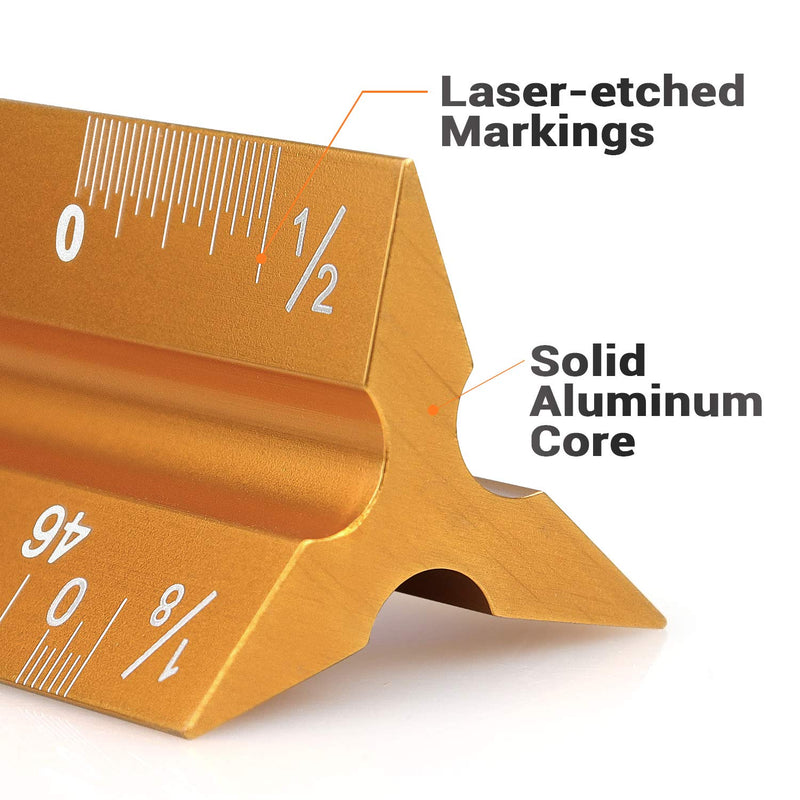  [AUSTRALIA] - 12" Architectural Scale Ruler Aluminum Architect Scale Triangular Scale Ruler for Architects, Draftsman, Students and Engineers, Golden