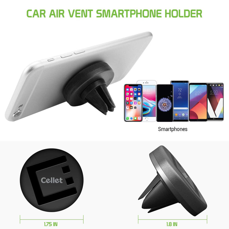  [AUSTRALIA] - Magnetic Mount, Cellet (2 Pack) Universal Air Vent Magnetic Car Mount Phone Holder, for Cell Phones and Mini Tablets with Super Strong Quick Snap Magnet Technology, with 4 Metal Plates