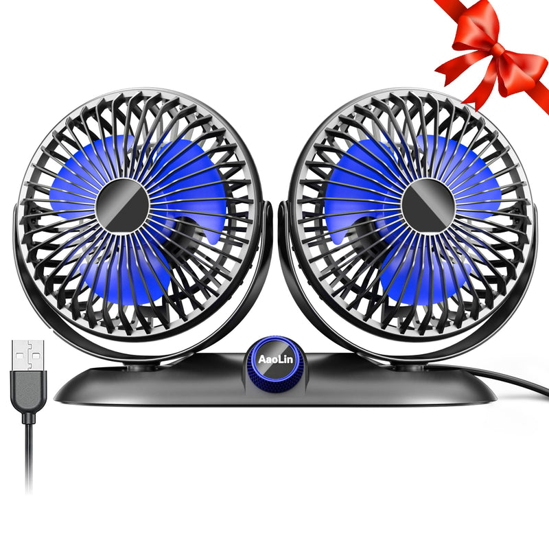  [AUSTRALIA] - AaoLin Car Fan - 2023 Upgraded Dual Head USB Fan for Car with Powerful Cooling - 360° Rotation, Stepless Speed Desk Fan for Sedan SUV RV Truck Cruise, Home Office Desktop—【USB Powered】 720° Rotation