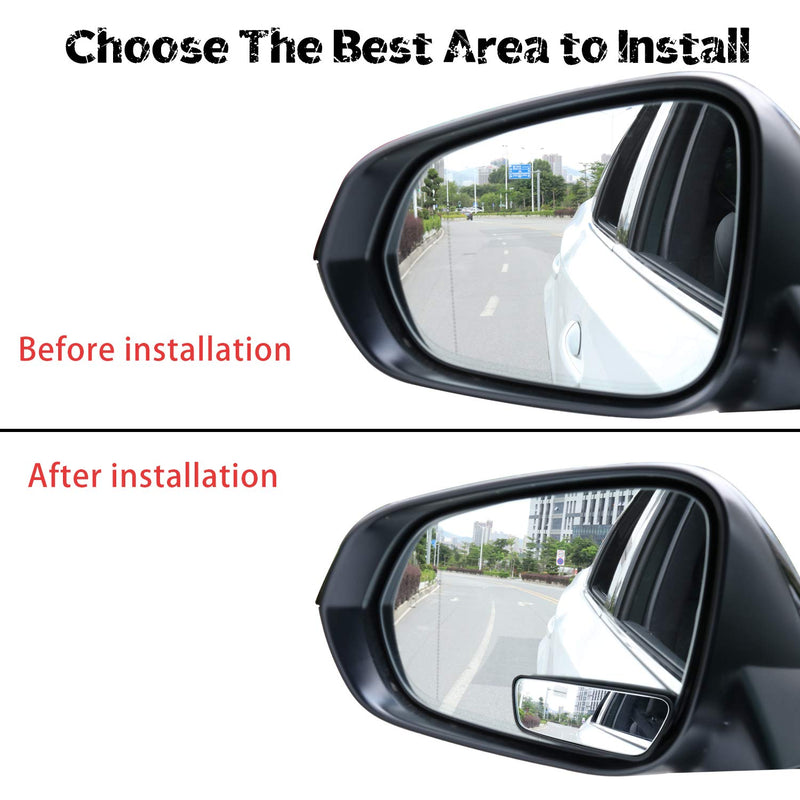  [AUSTRALIA] - Livtee Framed Rectangular Blind Spot Mirror, HD Glass and ABS Housing Convex Wide Angle Rearview Mirror with Adjustable Stick for Universal Car (2 pcs)