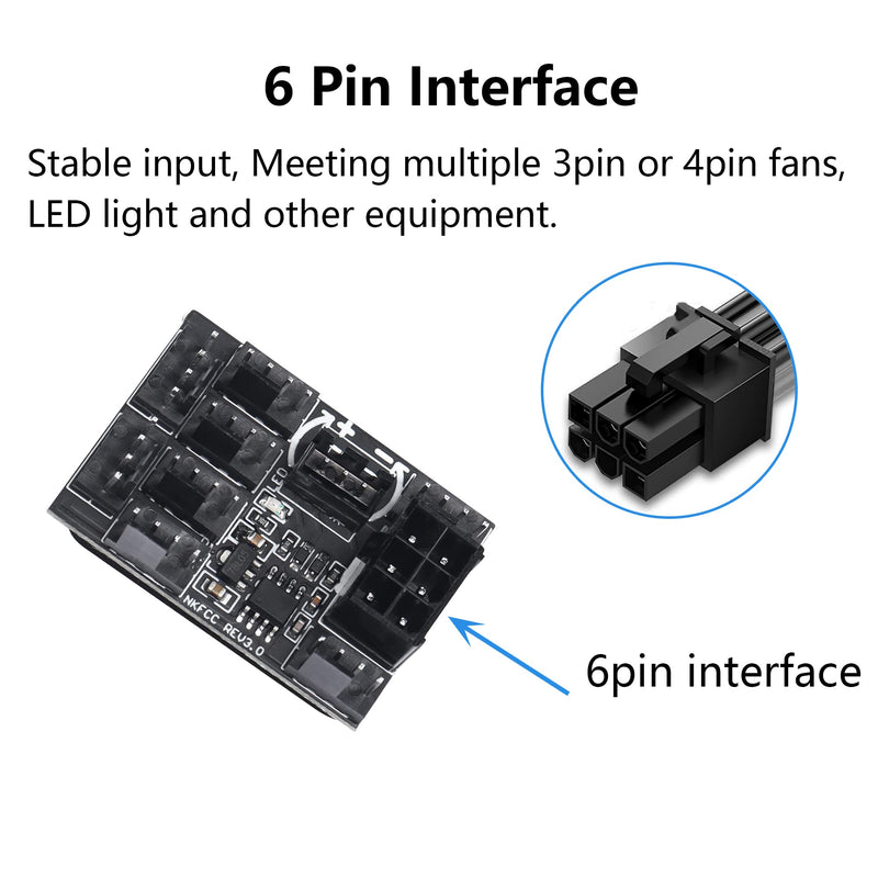  [AUSTRALIA] - SinLoon 3 Pin 4 Pin Fan Adapter PWM PC Chassis Cooling Fan Hub，Chassis Fan Pressure Regulating Governor，8 Way Splitter 12V Speed Controller with 6 Pin Power Port（8 Way with Cable Black ）