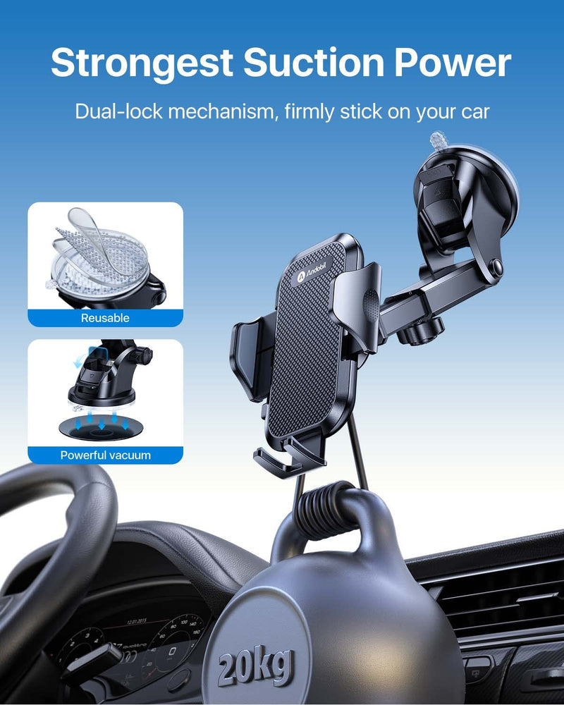  [AUSTRALIA] - andobil Phone Mount for Car, [Ultra Stable, Big Phones & Thick Case Friendly] Adjustable Long Arm Cell Phone Holder for Car Dashboard Windshield Vent Fit for iPhone 14 13 12 Pro Max Samsung S23 Ultra