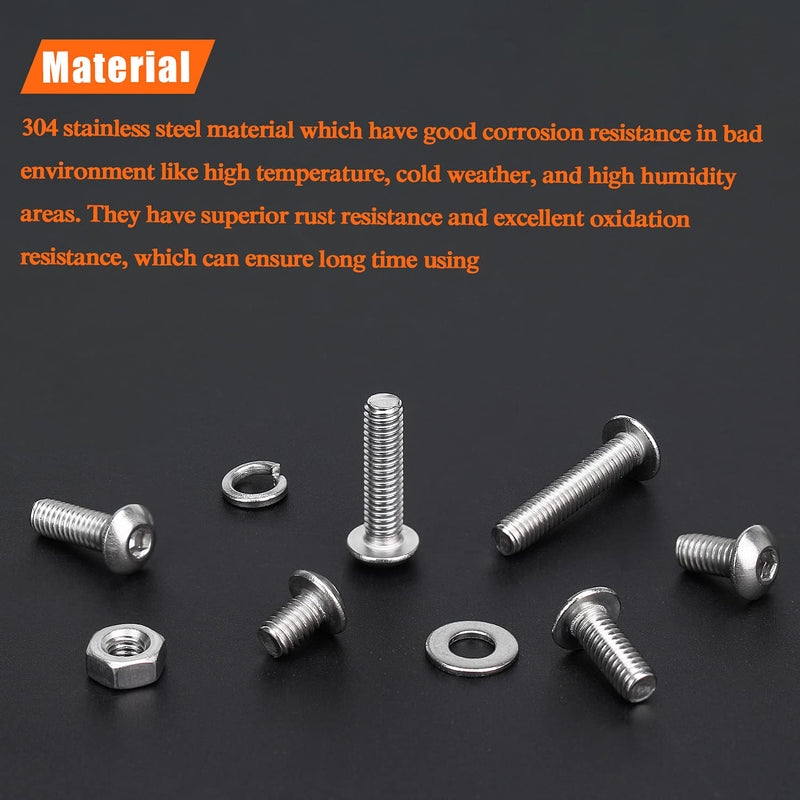  [AUSTRALIA] - HELIFOUNER 360 Pieces M4 x 6mm /8mm /10mm /12mm /16mm /20mm, Hex Button Head Cap Metric Screws Bolts Washers Nuts Kit, 304 Stainless Steel