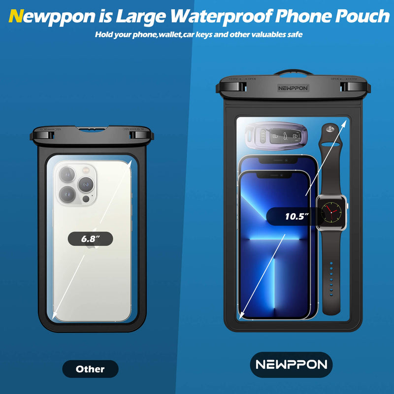  [AUSTRALIA] - newppon 10.5“ Large Waterproof Phone Pouch : Underwater Clear Cellphone Holder - Universal Water-Resistant Dry Bag Case with Neck Lanyard for iPhone Samsung Galaxy for Beach Swimming Pool