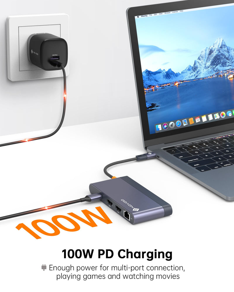  [AUSTRALIA] - USB C Docking Station Dual Monitor 2 HDMI(4K @60Hz) Laptop Hub Multiport Adapter with 2 USB3.2, Ethernet, 100W PD, SD TF USB C Hub for MacBook Pro Lenovo Dell HP Surface Steam Deck with USB-C(DP Alt)