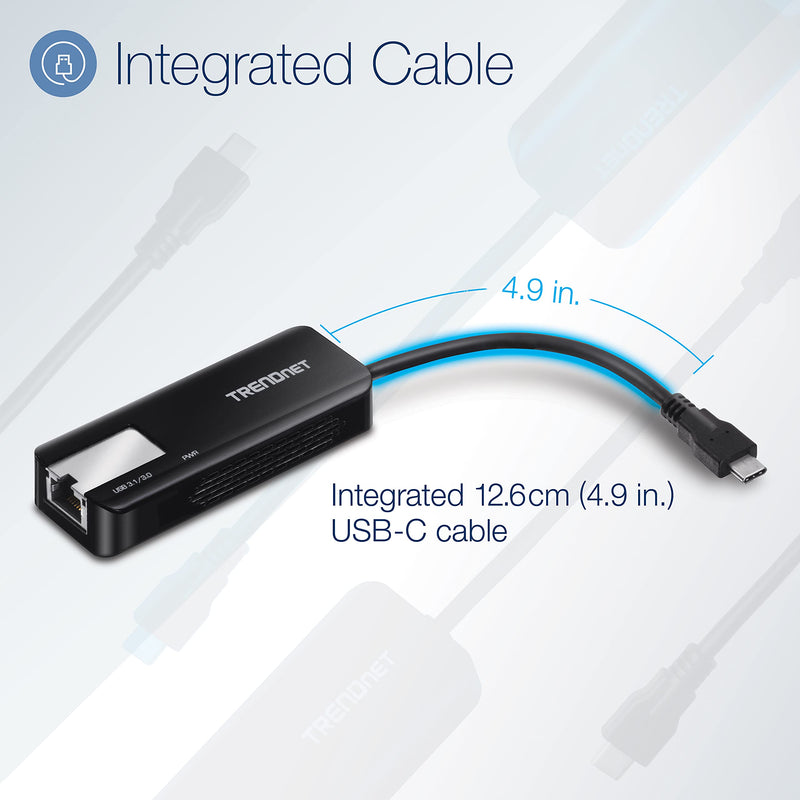  [AUSTRALIA] - TRENDnet USB-C 3.1 to 5GBASE-T Ethernet Adapter, 2.5GBASE-T RJ-45, Integrated 12.6cm (4.9 in) USB Type C Cable, Compatible with Cat5e Or Better Cabling, Windows Compatible, Black, TUC-ET5G 5 Gbps