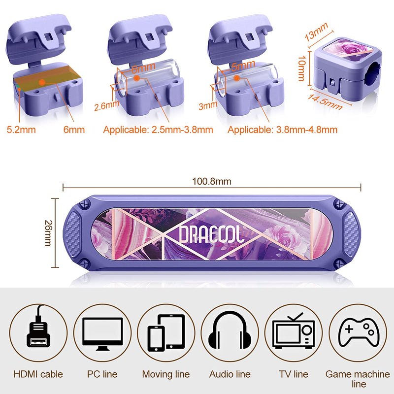  [AUSTRALIA] - Dracool Cable Clips Magnetic Cable Management Cable Organizer Cable Holder Cord Organizer Self Adhesive Sticky for Desk Wall Desktop Car Office Home USB Cable Power Wire Mouse Cable 6 Slots - Purple Purple Flower Marble