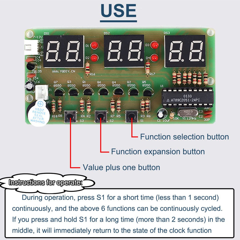  [AUSTRALIA] - DAOKAI Digital Clock DIY Electronics Kit 6Bits LED Digital Tube Display Circuit Board Soldering Practice Kit Electronics for DIY Soldering Student STEM Project, with 9V Battery Clip