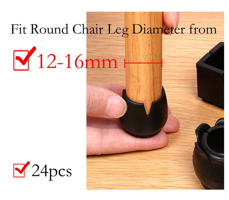  [AUSTRALIA] - Antrader 24pcs Silicone Black Furniture Pads with Felt Pads Floor Protectors Non-Slip Sofa Chair Table Glides Feet Caps Fit Round Diameter 4/9" to 5/8" (1.2-1.6cm) Round fit 0.47"-0.63"