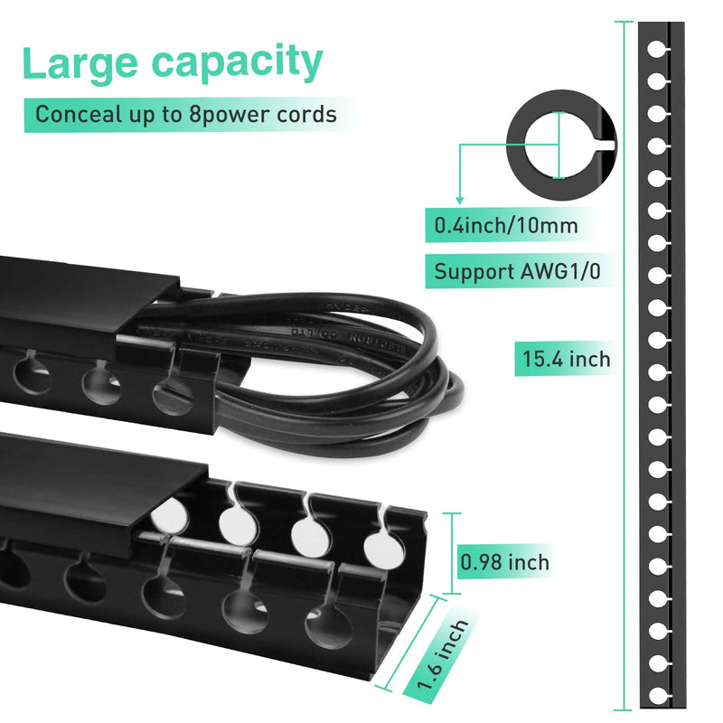  [AUSTRALIA] - Updated Cable Raceway Kit - 77 (5x15.4) Inch Open Slot Wire Covers for Cords, Under Desk Cable Management System to Hide Under Desk/Tv/Computer/Net/Power Cords, (Pack 5) 5 Pack Black