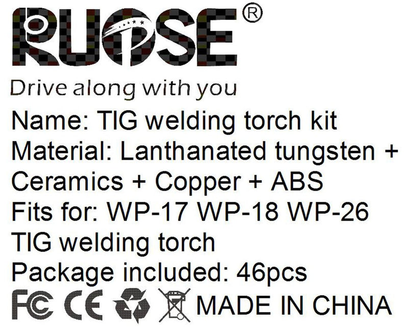  [AUSTRALIA] - Rupse 46pcs Tig Kit Gas Lens for Wp-17 Wp-18 Wp-26 Wl20 Torch Accessories Spares Parts Lanthanated Tungsten