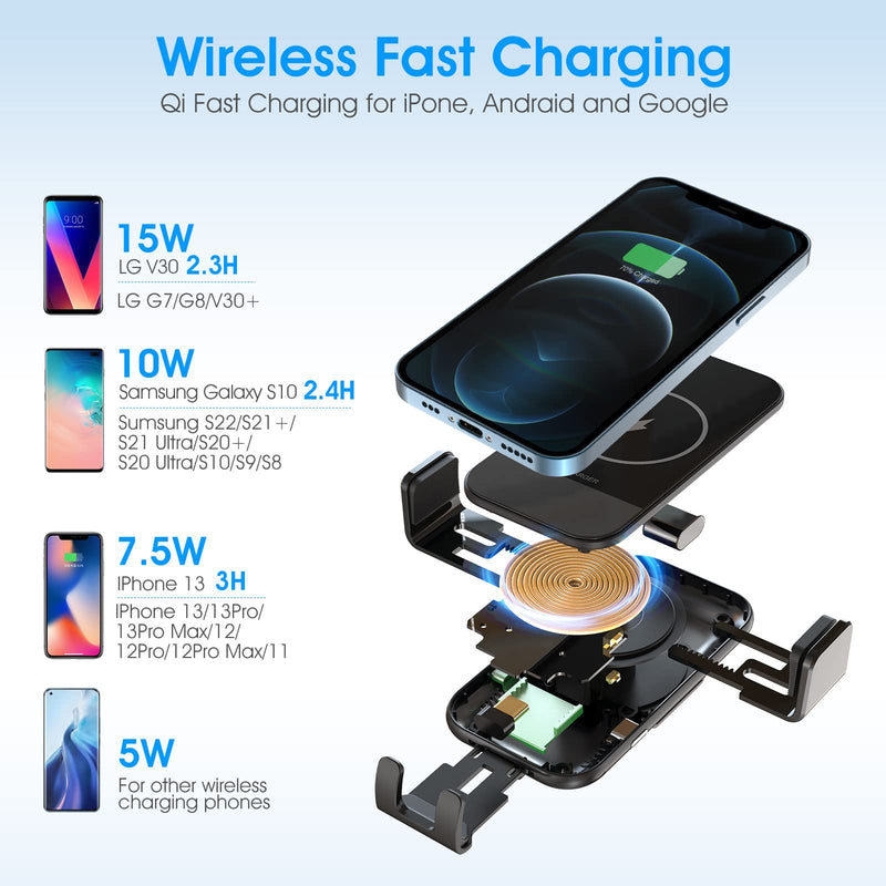  [AUSTRALIA] - Wireless Car Charger, HYUNDAI 15W Qi Fast Charging Phone Mount for car, Auto-Clamping Windshield Dashboard Air Vent Car Phone Holder Mount for iPhone 14/13/12/11/, Samsung S22+/S21/S10/Note 20 etc black-Sucker