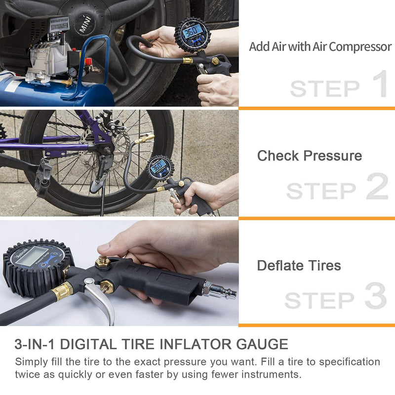 AstroAI Digital Tire Inflator with Pressure Gauge, 250 PSI Air Chuck and Compressor Accessories Heavy Duty with Rubber Hose and Quick Connect Coupler for 0.1 Display Resolution - LeoForward Australia