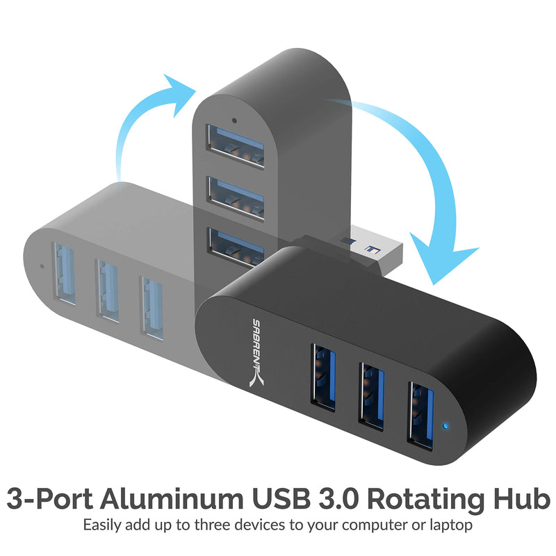 Sabrent Premium 3-Port Aluminum Mini USB 3.0 Hub [90°/180° Degree Rotatable] (HB-R3MB) Black - LeoForward Australia