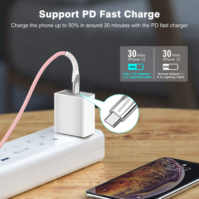  [AUSTRALIA] - USB-C to Lightning Cable [MFI Certified]10FT/3M WFVODVER iPhone 12 Nylon Braided Type C Fast Charging Cable Compatible with iPhone 12/12Mini/12 Pro/11/11Pro/11 Pro Max/X/XS/XR/XS MAX (Pink) Pink
