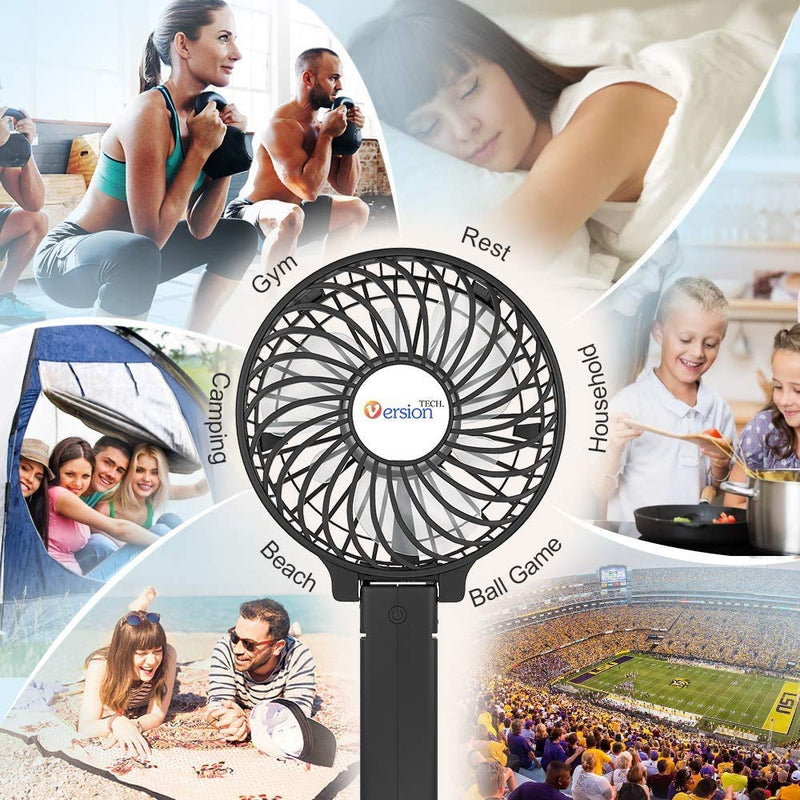  [AUSTRALIA] - VersionTECH. Mini Handheld Fan, USB Desk Fan, Small Personal Portable Table Fan with USB Rechargeable Battery Operated Cooling Folding Electric Fan for Travel Office Room Household Black