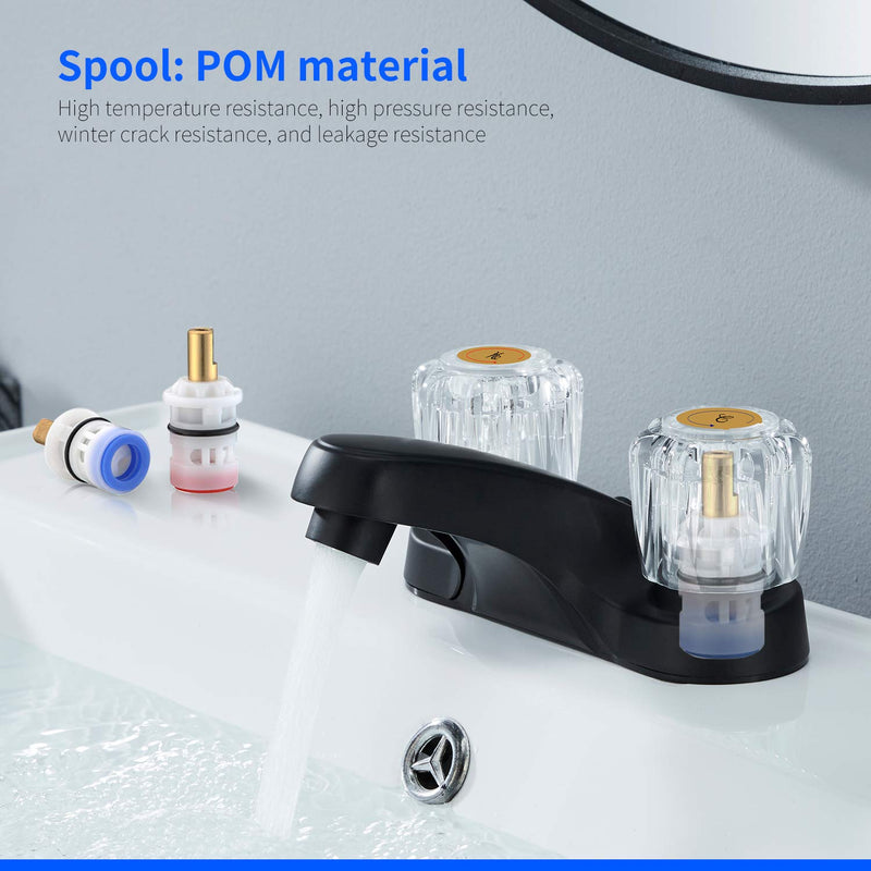 Aihom 4 Inch RV Faucet Centerset Bathroom Sink Faucet with Crystal Acrylic Knobs, 2 Handle Lavatory Faucet Hot and Cold, Bathroom Faucet with Aerator, Matte Black - LeoForward Australia
