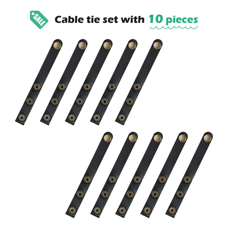  [AUSTRALIA] - ProCase (10 Pieces)Cable Ties, Adjustable Leather Cable Straps Wrapper Reusable USB Cord Organizer Fastener Earphone Winder -Black